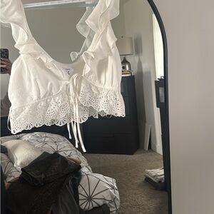 White Ruffled Eyelet Crop Top